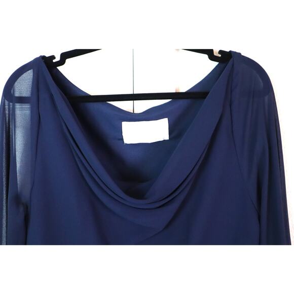 Vintage Y2K Alfred Angelo Navy Blue Dress Asymmetrical Fairy Beaded Cowl Neck M - Picture 4 of 8